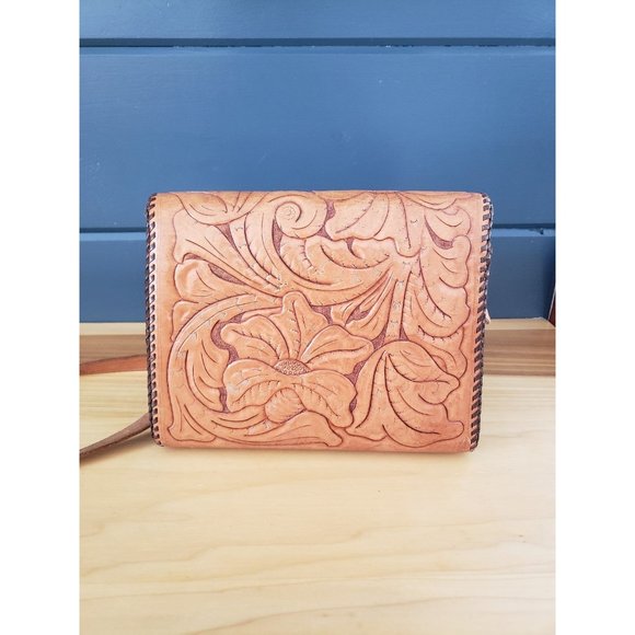 70s Leather Hand Tooled Bag - Picture 3 of 6